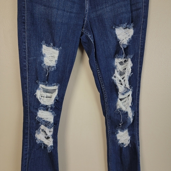 Hollister 3 Curvy High Rise Jean Legging Destroyed Frayed Dark Wash Jeans 26 - Picture 4 of 15